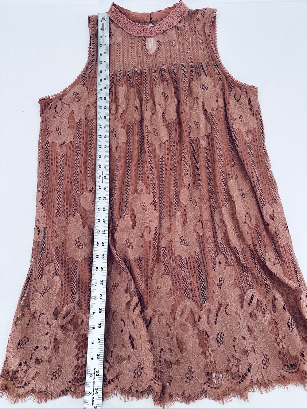 Romantic Floral Lace Babydoll Mini Dress XXL Dusty Rose Scalloped Boho - Picture 9 of 11